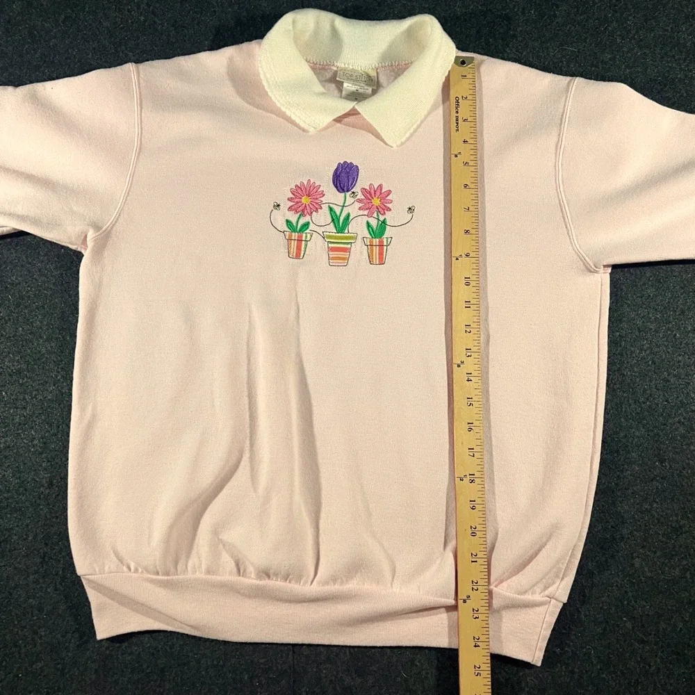 Top Stitch Morning Sun Sweatshirt Womens M Pink Floral Embroidered Vintage 90s